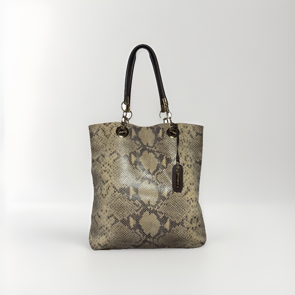 Cynthia Rowley Snakeskin Shoulder Bag Genuine Leather Gold Hardware Mob wife